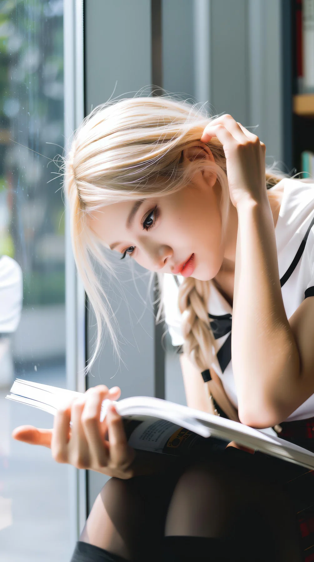 AIG  No.104 熙蕾学姐ruby 超美银发短裙美女图书馆美照 - 4