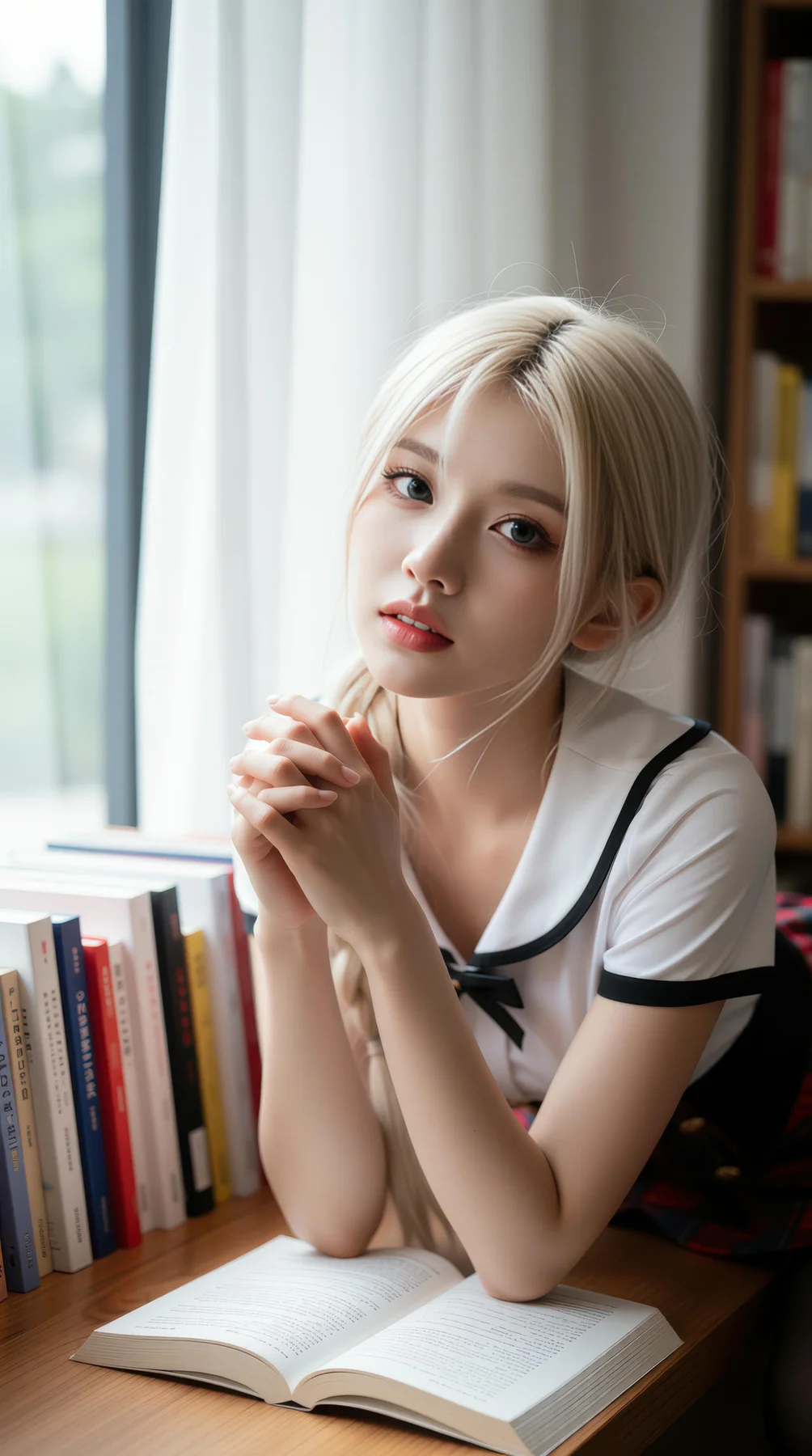 AIG  No.104 熙蕾学姐ruby 超美银发短裙美女图书馆美照 - 8