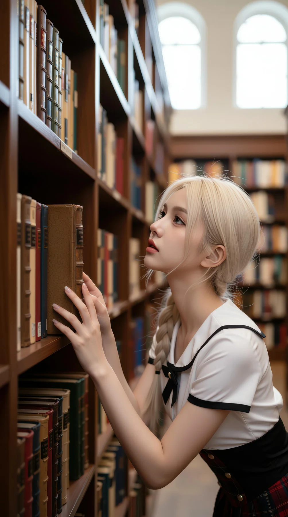 AIG  No.104 熙蕾学姐ruby 超美银发短裙美女图书馆美照 - 1