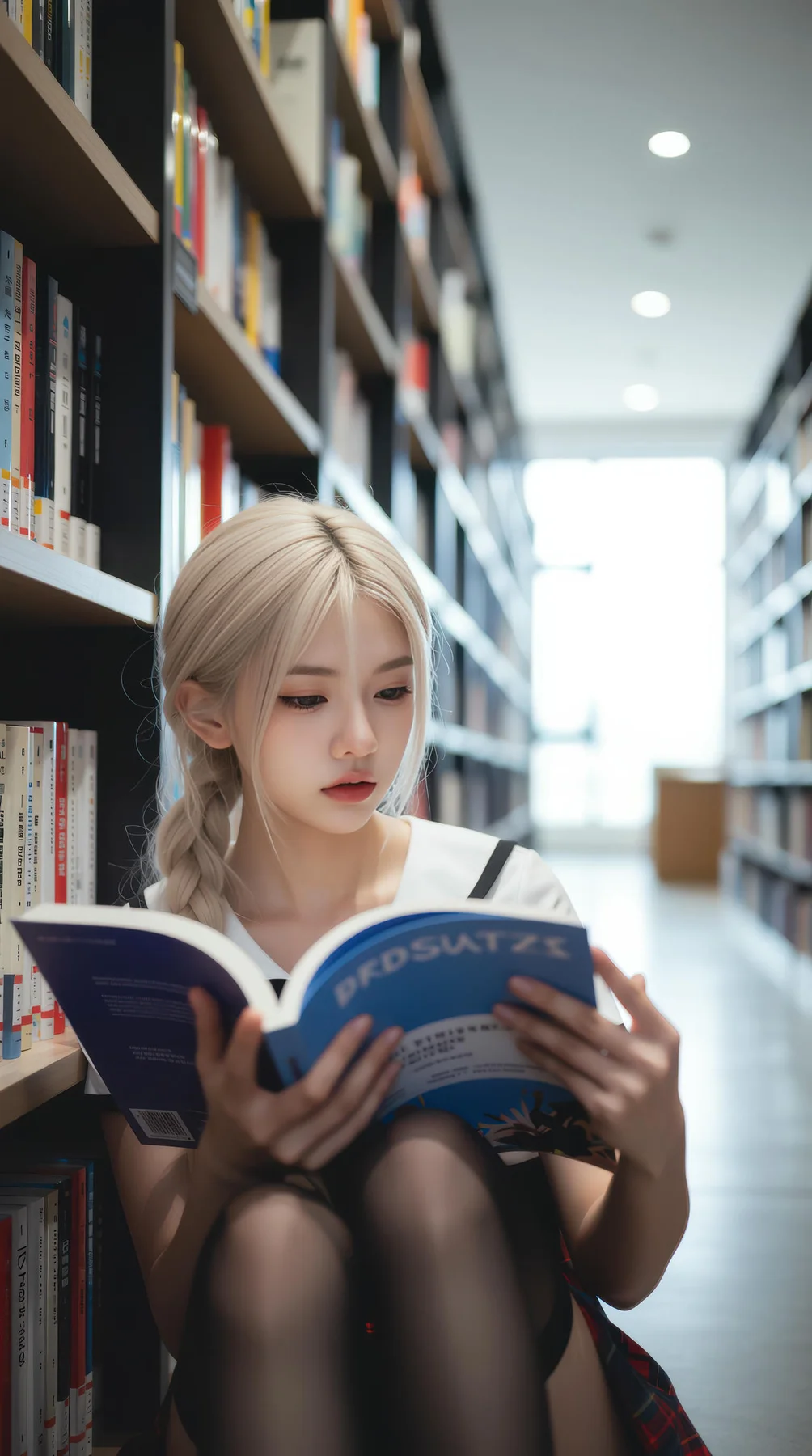 AIG  No.104 熙蕾学姐ruby 超美银发短裙美女图书馆美照 - 3