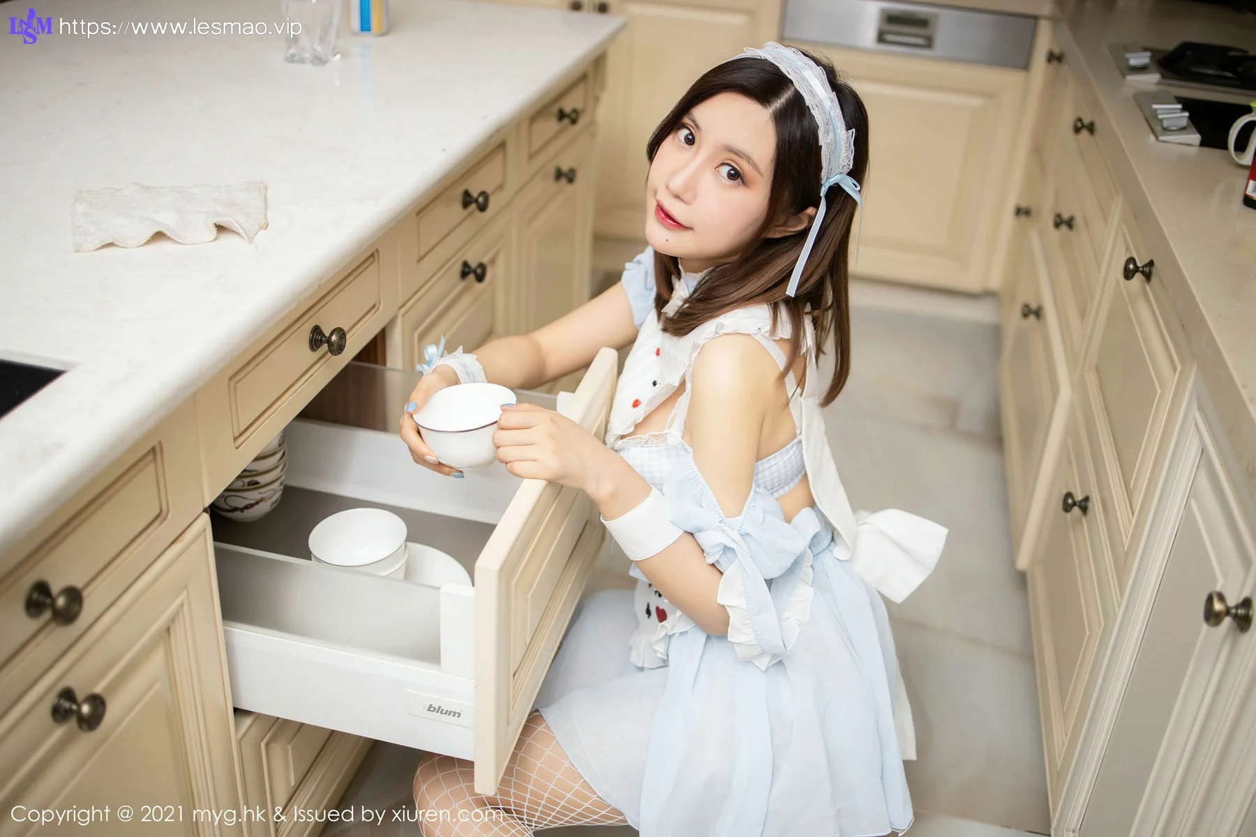 MyGirl 美媛馆 Vol.504 白色格子女仆制服 绮里嘉Carina - 6