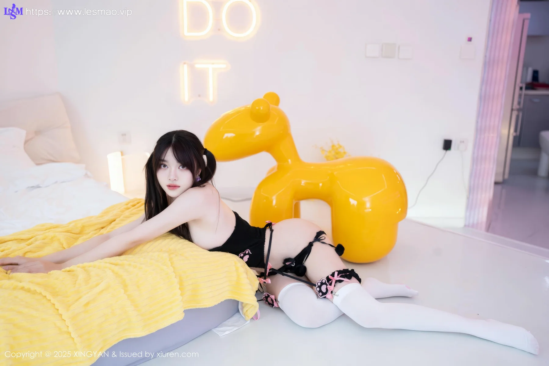 XINGYAN 星颜社 Vol.349 白露lulu 黑色情趣内衣白丝 - 4
