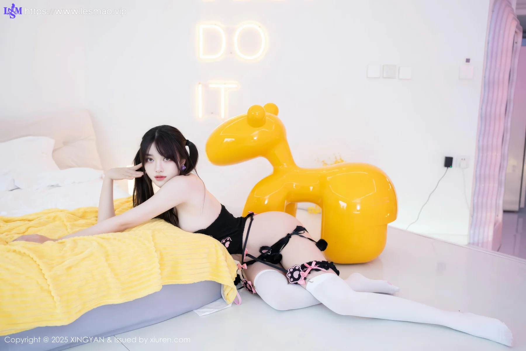 XINGYAN 星颜社 Vol.349 白露lulu 黑色情趣内衣白丝 - 5