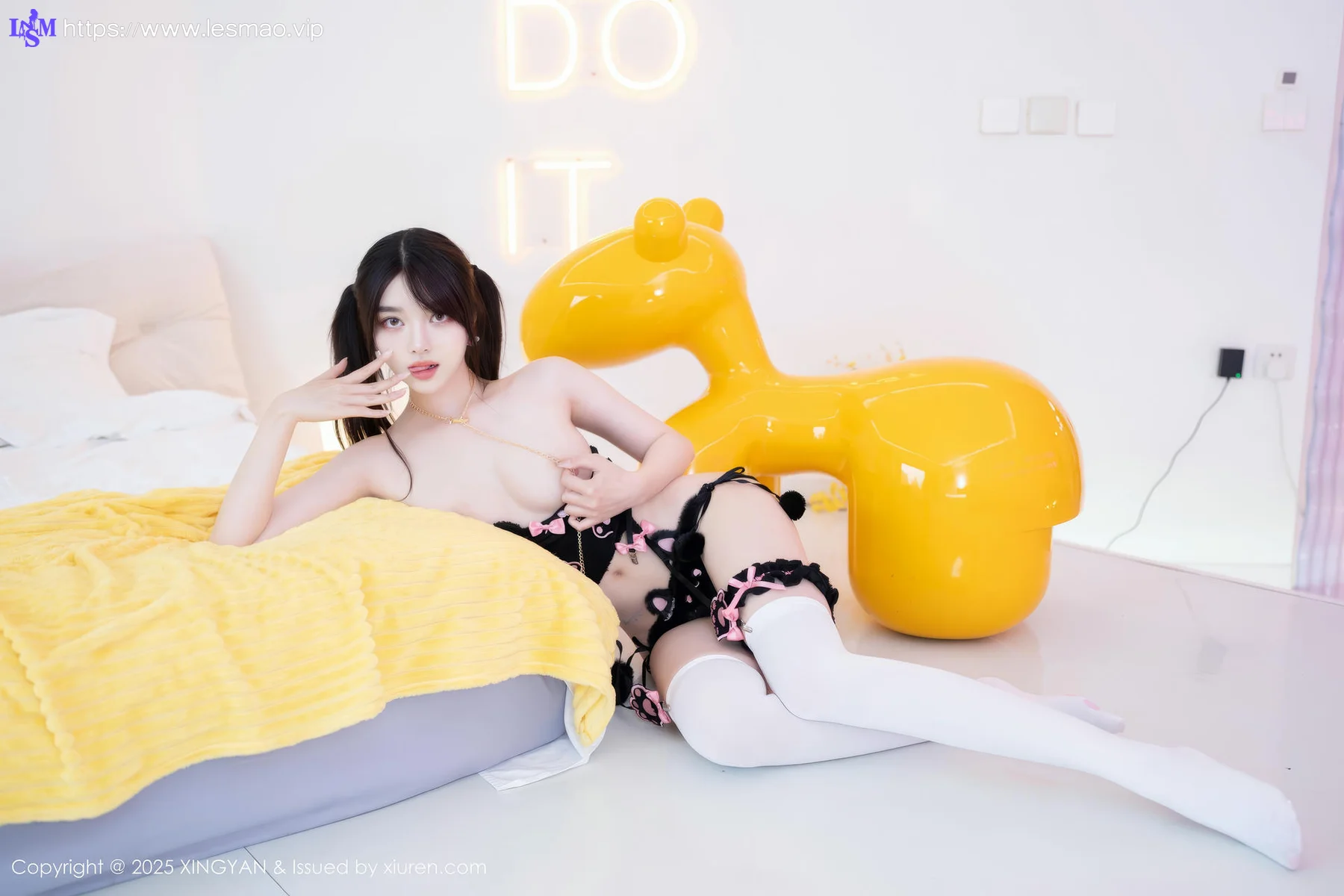 XINGYAN 星颜社 Vol.349 白露lulu 黑色情趣内衣白丝 - 6