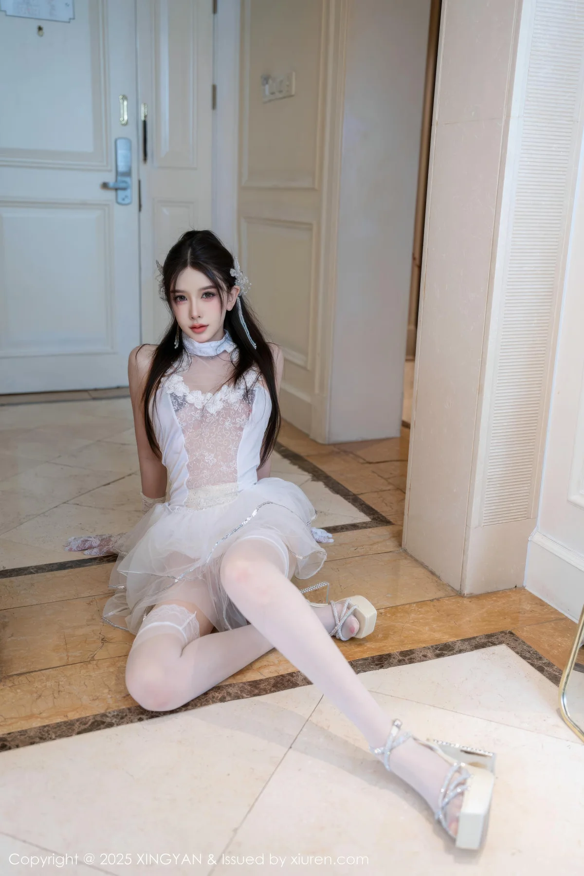 XINGYAN 星颜社 Vol.402 李丽莎 白色蕾丝露肩长裙 - 1