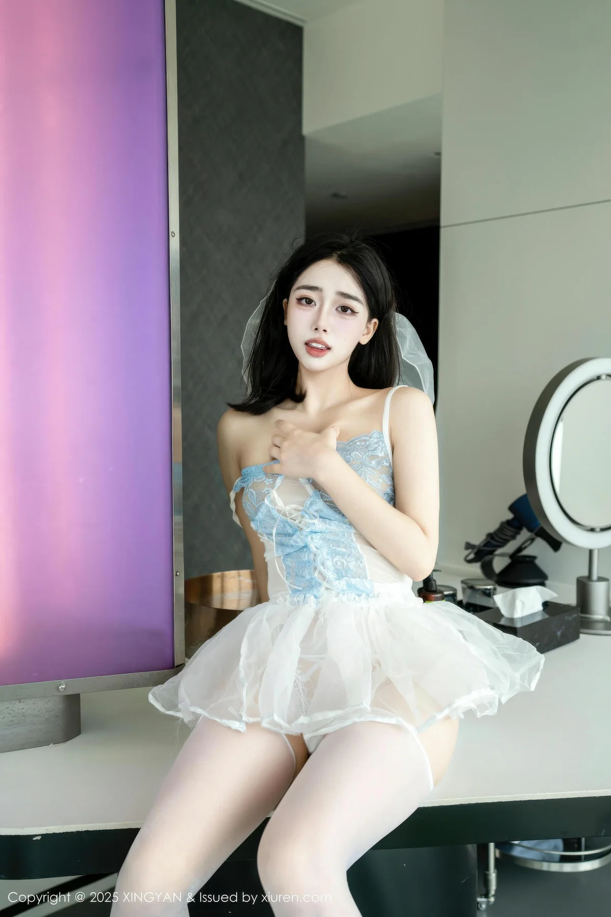 XINGYAN 星颜社 Vol.410 阮福福 白丝吊袜连衣短裙 - 10