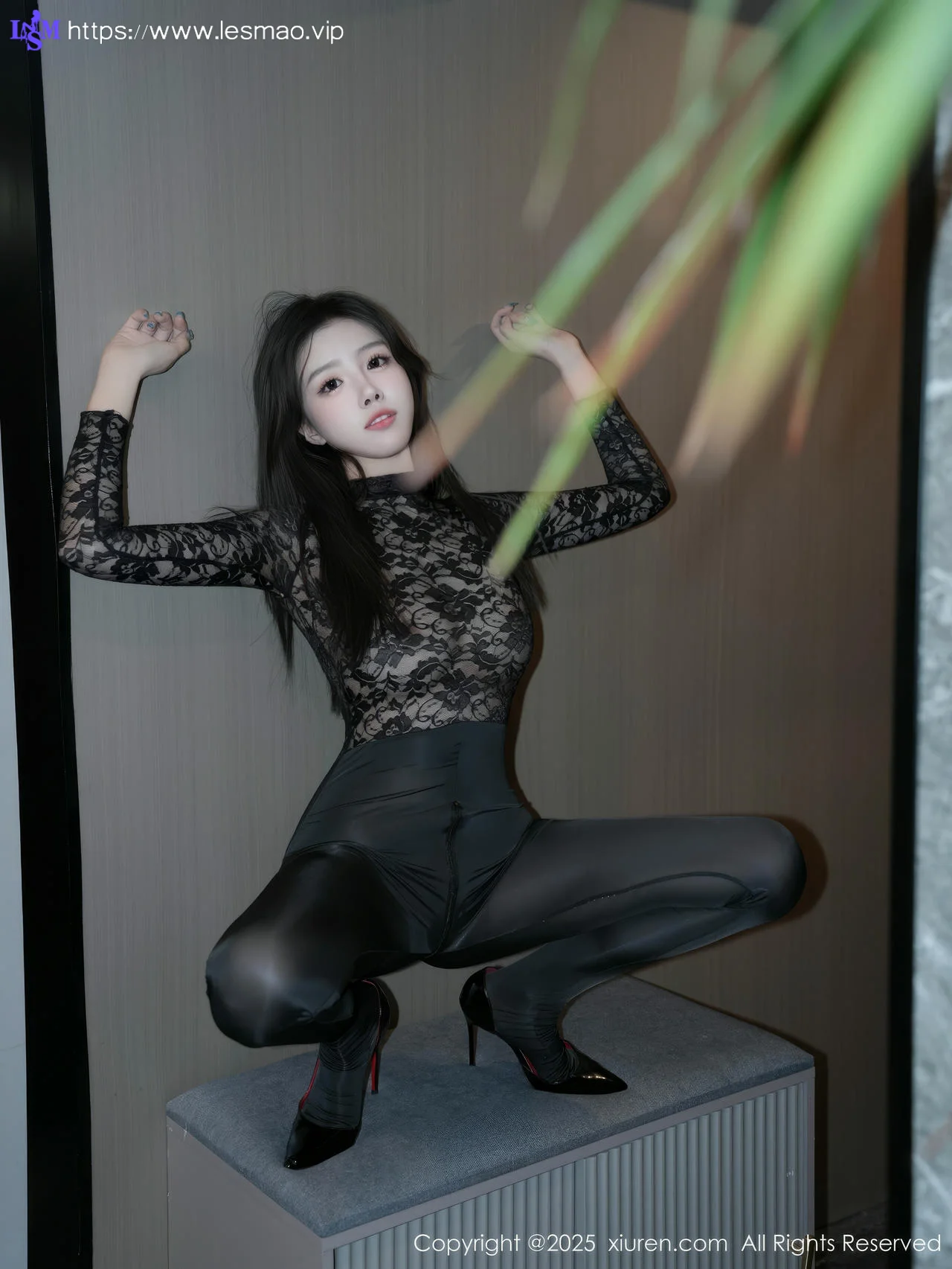 XiuRen 秀人 No.10171 袁圆 黑色蕾丝服饰连体衣 - 5