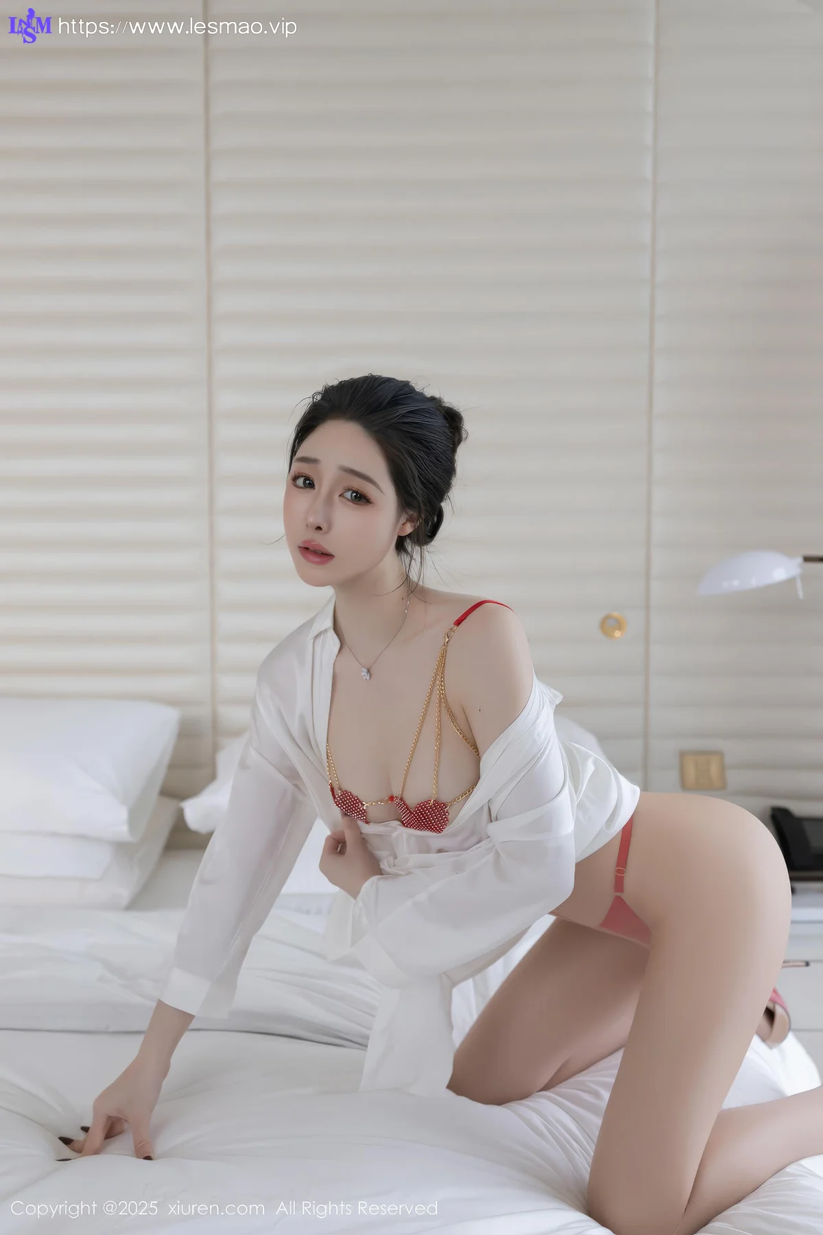 XiuRen 秀人 No.10411 小逗逗 红色情趣内衣白衬衫 - 4