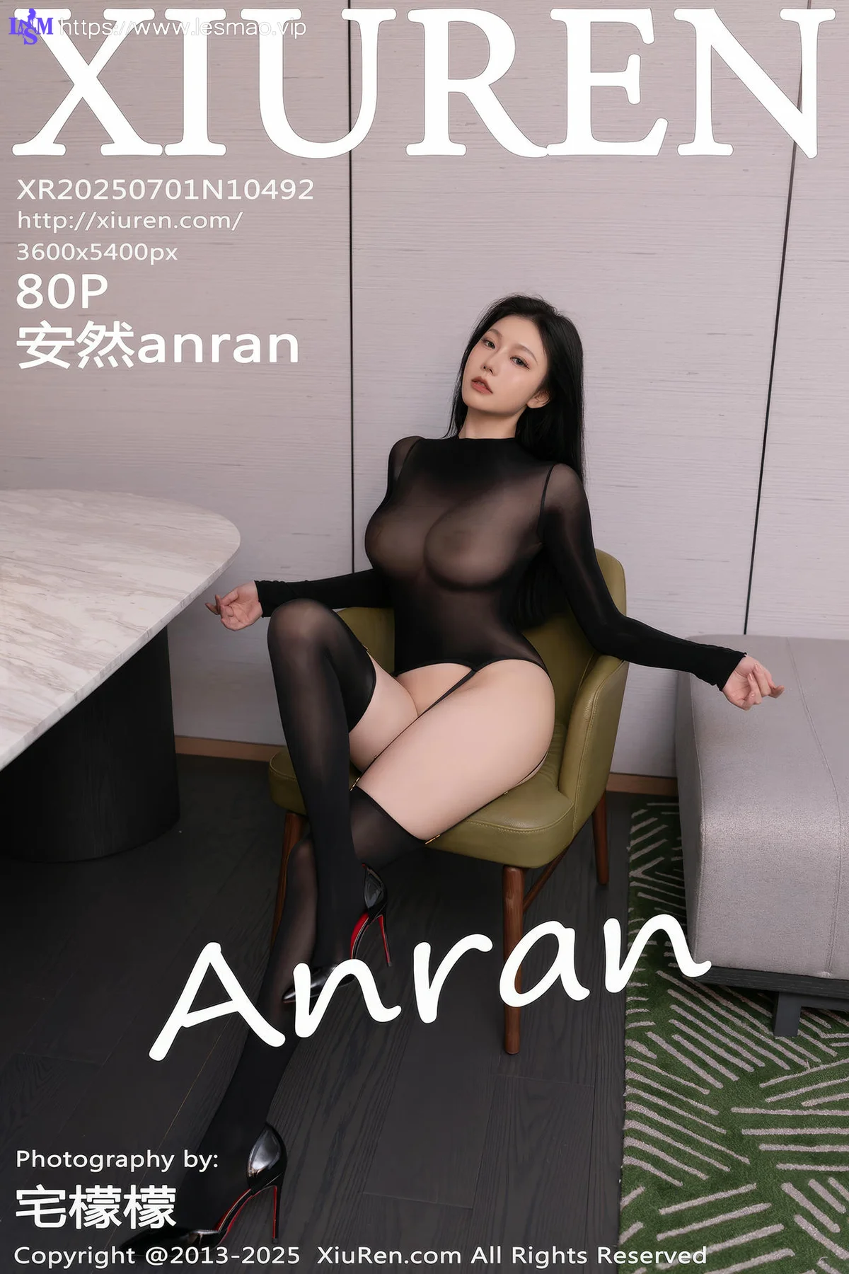 XiuRen 秀人 No.10492 安然anran 黑色连体丝袜 - 1