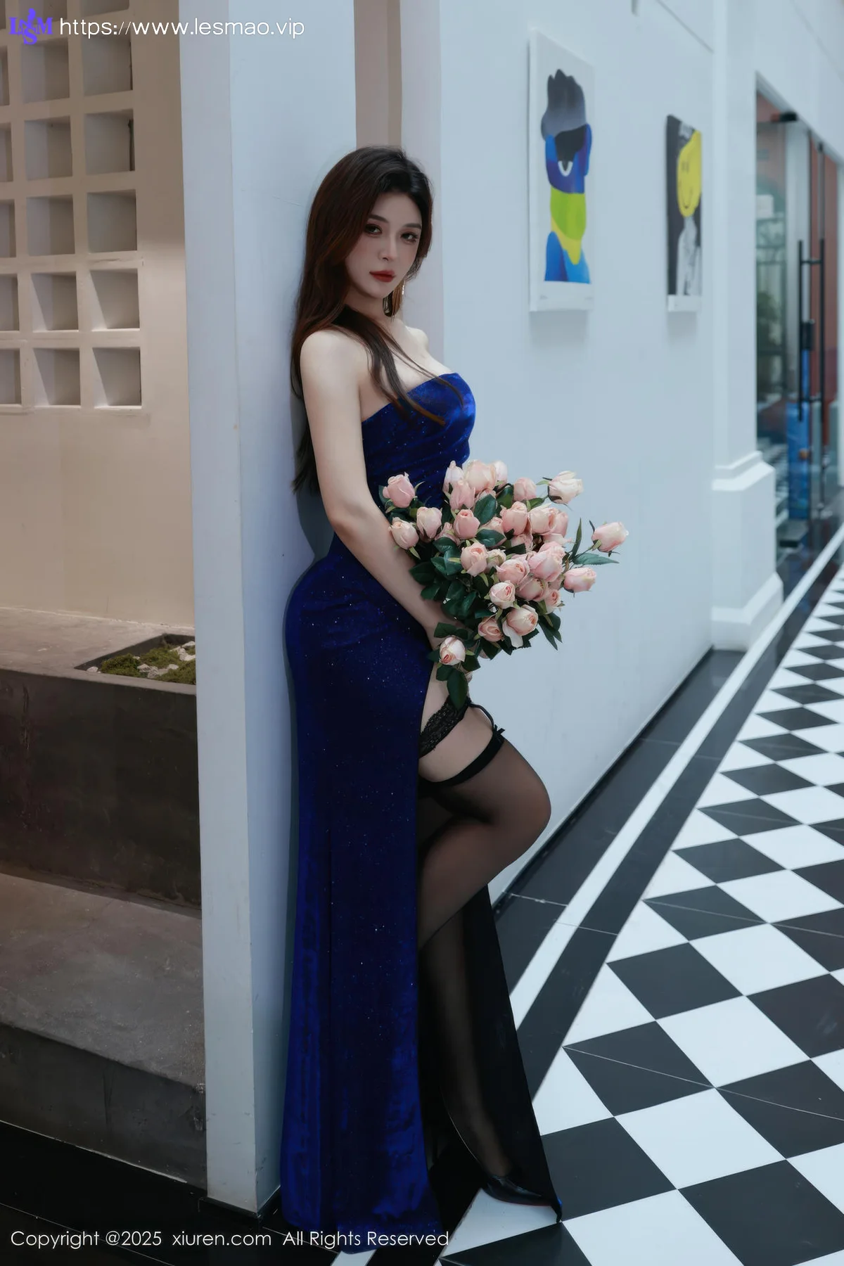 XiuRen 秀人 No.10740 阿依莎 蓝色连衣裙搭配 - 1