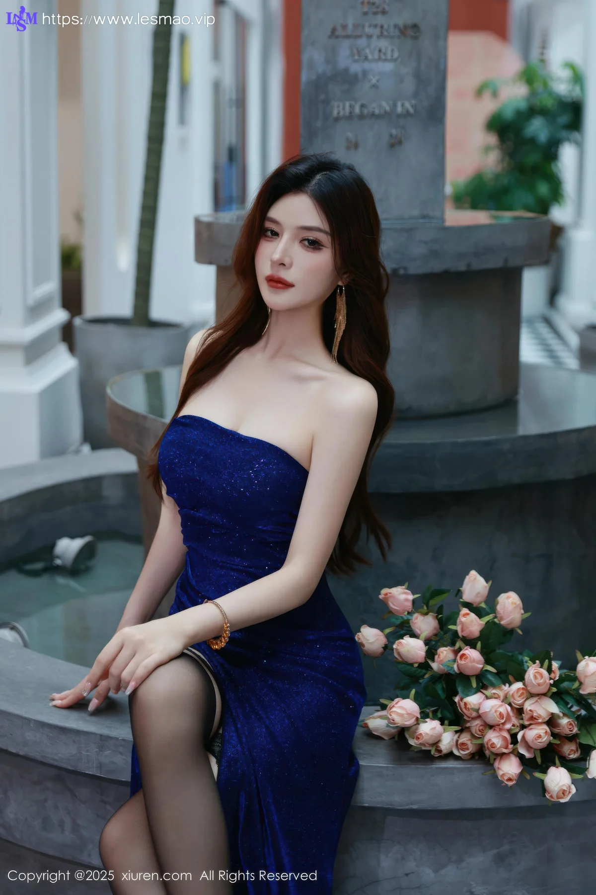 XiuRen 秀人 No.10740 阿依莎 蓝色连衣裙搭配 - 1