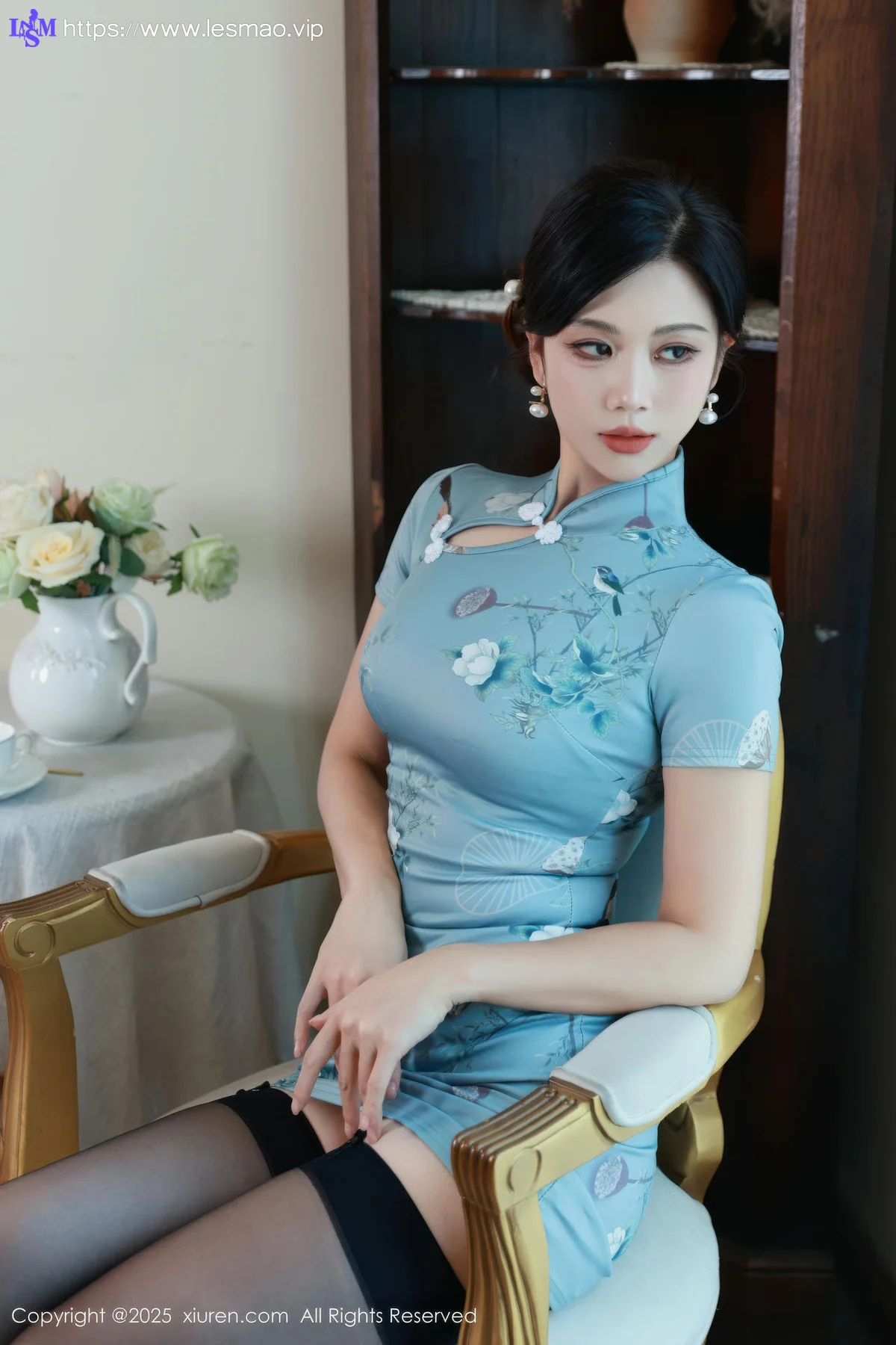 XiuRen 秀人 No.10753 玫瑰我爱你 蓝色旗袍搭配 - 10