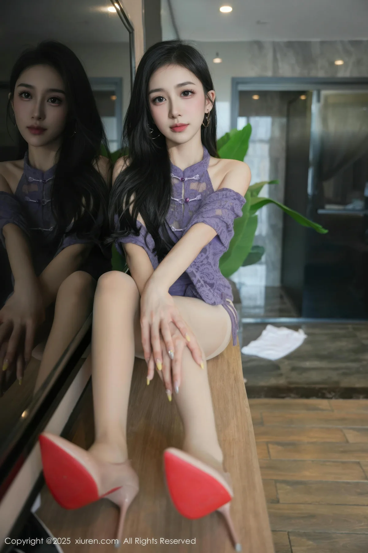 XiuRen 秀人 No.10801 小阿娇Gill 紫色连衣裙长腿高跟 - 1