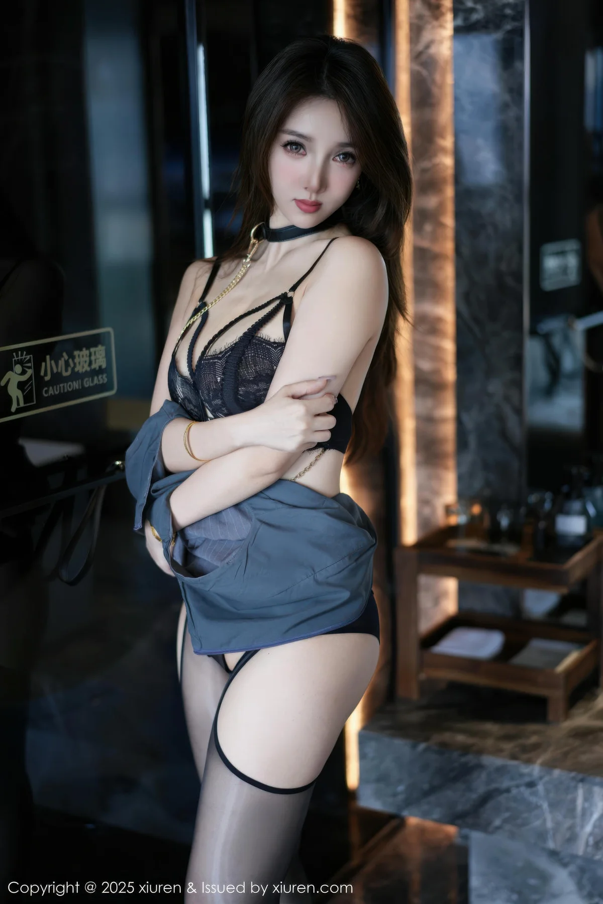 XiuRen 秀人 No.10825 桃桃·夭夭twins 灰色短裙黑丝蕾丝内衣 - 8