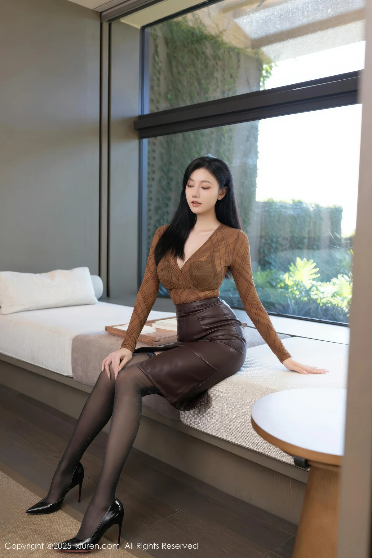 XiuRen 秀人 No.10947 安然anran 棕色皮裙魅惑黑丝 - 7