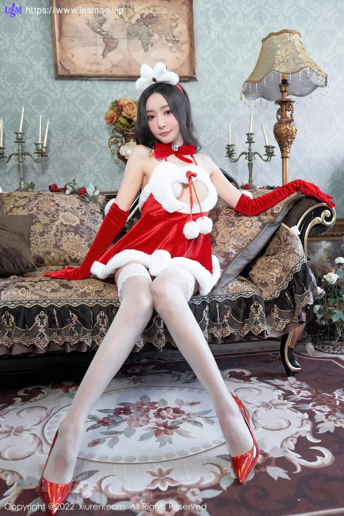 XiuRen 秀人 No.6045 王馨瑶yanni 红色圣诞装服饰性感写真 - 9