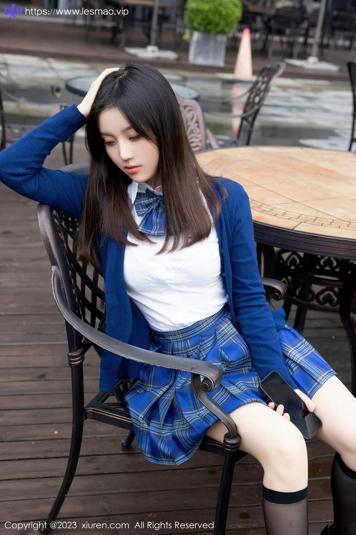 XiuRen 秀人 No.7754  豆瓣酱 白色蕾丝蓝色格子短裙写真111 - 3
