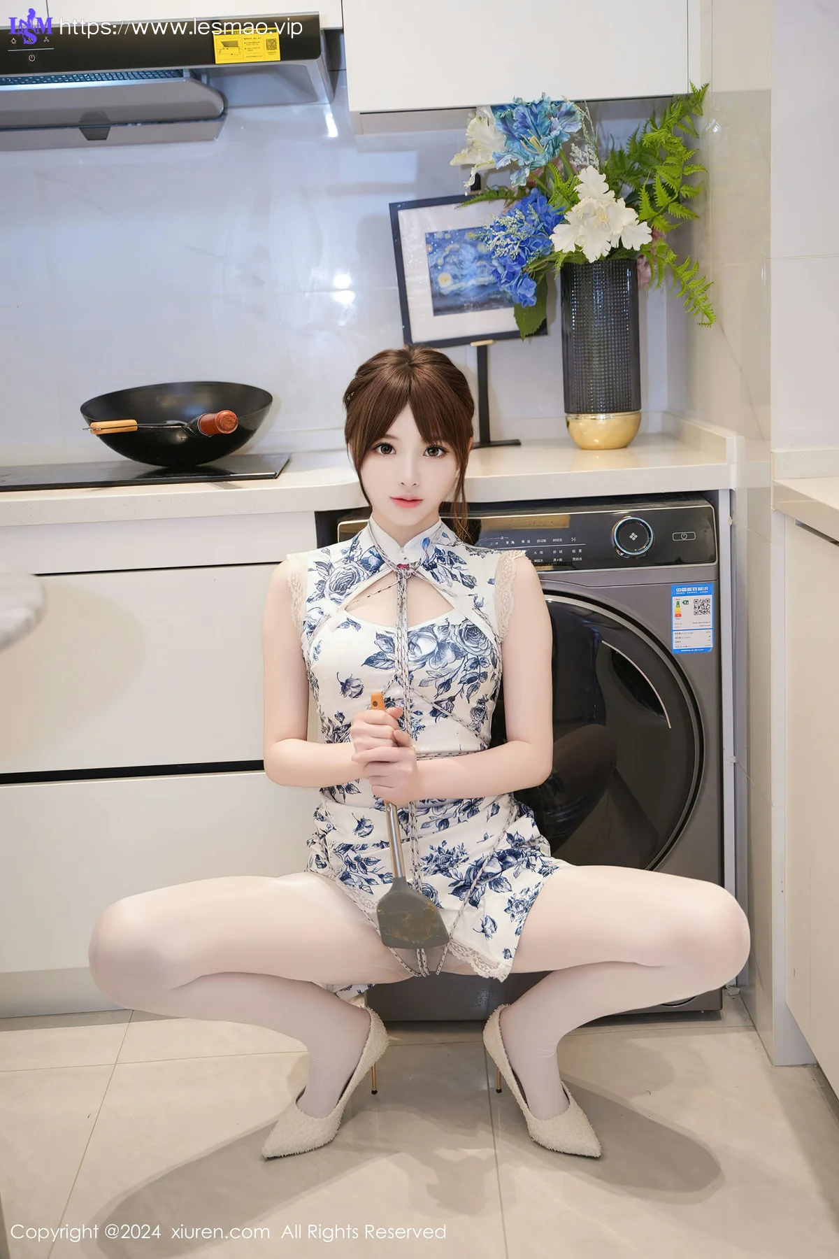 XiuRen 秀人 No.8255  梦灵儿Mini 青色轻透情趣旗袍性感写真1 - 6