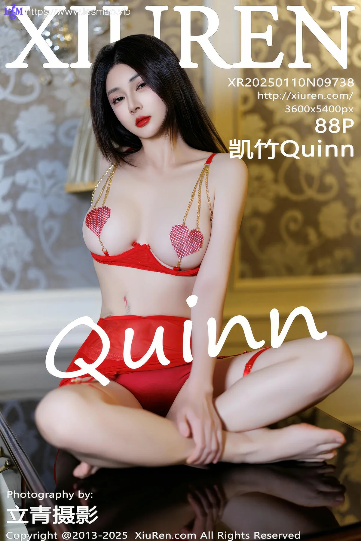 XiuRen 秀人 No.9738 凯竹Quinn 红色礼裙香肩爆乳 - 9