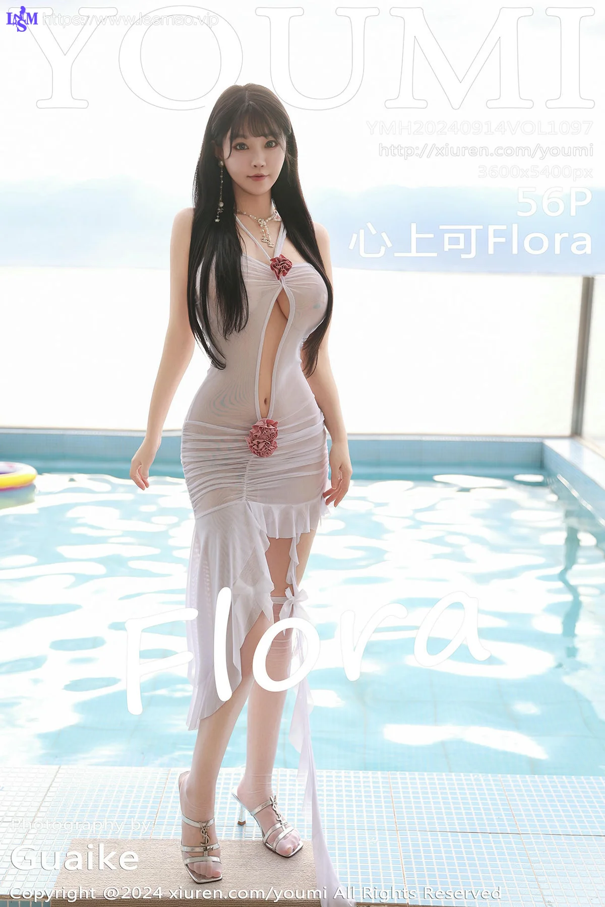 YOUMI 尤蜜荟 Vol.1097 心上可Flora 白色轻透连衣短裙 - 7