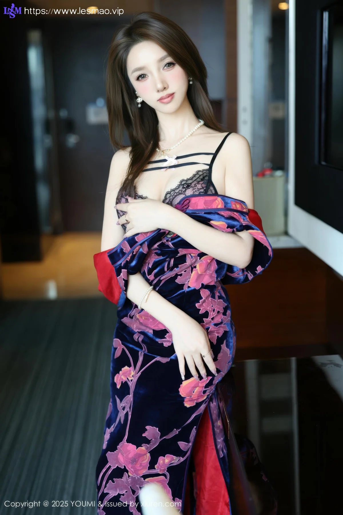 YOUMI 尤蜜荟 Vol.1158 桃桃夭夭twins 性感花色旗袍 - 4