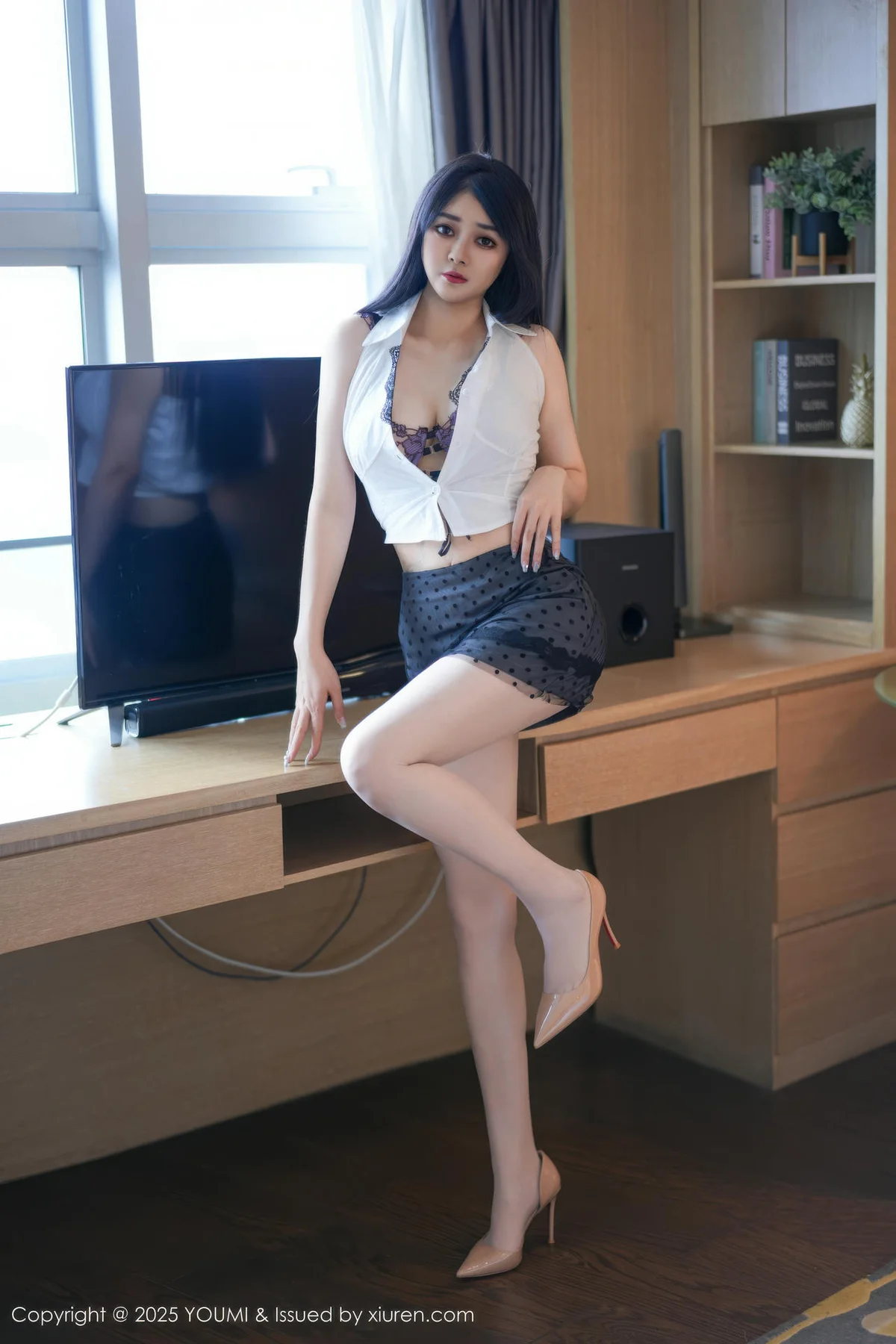 YOUMI 尤蜜荟 Vol.1169 凯竹Quinn 黑色蕾丝波点短裙 - 3