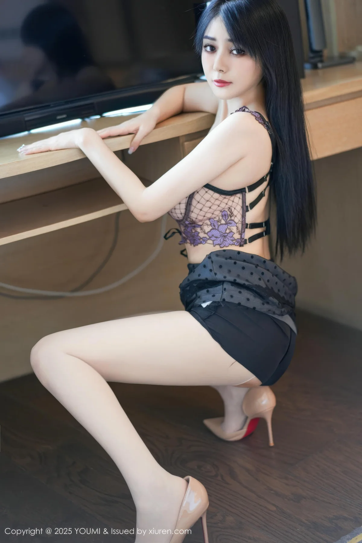 YOUMI 尤蜜荟 Vol.1169 凯竹Quinn 黑色蕾丝波点短裙 - 4