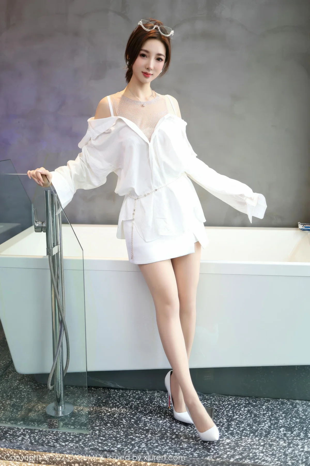 YOUMI 尤蜜荟 Vol.1177 Twins桃桃 白色连衣短裙 - 1