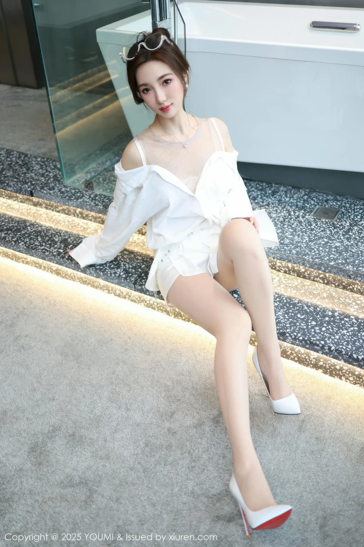 YOUMI 尤蜜荟 Vol.1177 Twins桃桃 白色连衣短裙 - 2