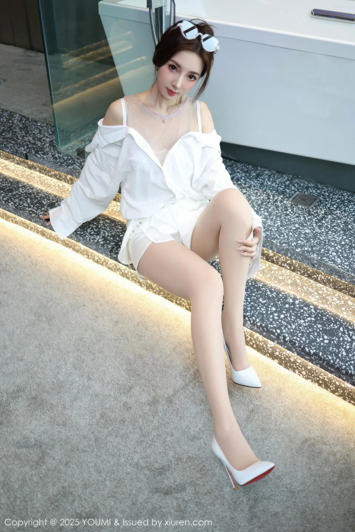 YOUMI 尤蜜荟 Vol.1177 Twins桃桃 白色连衣短裙 - 6