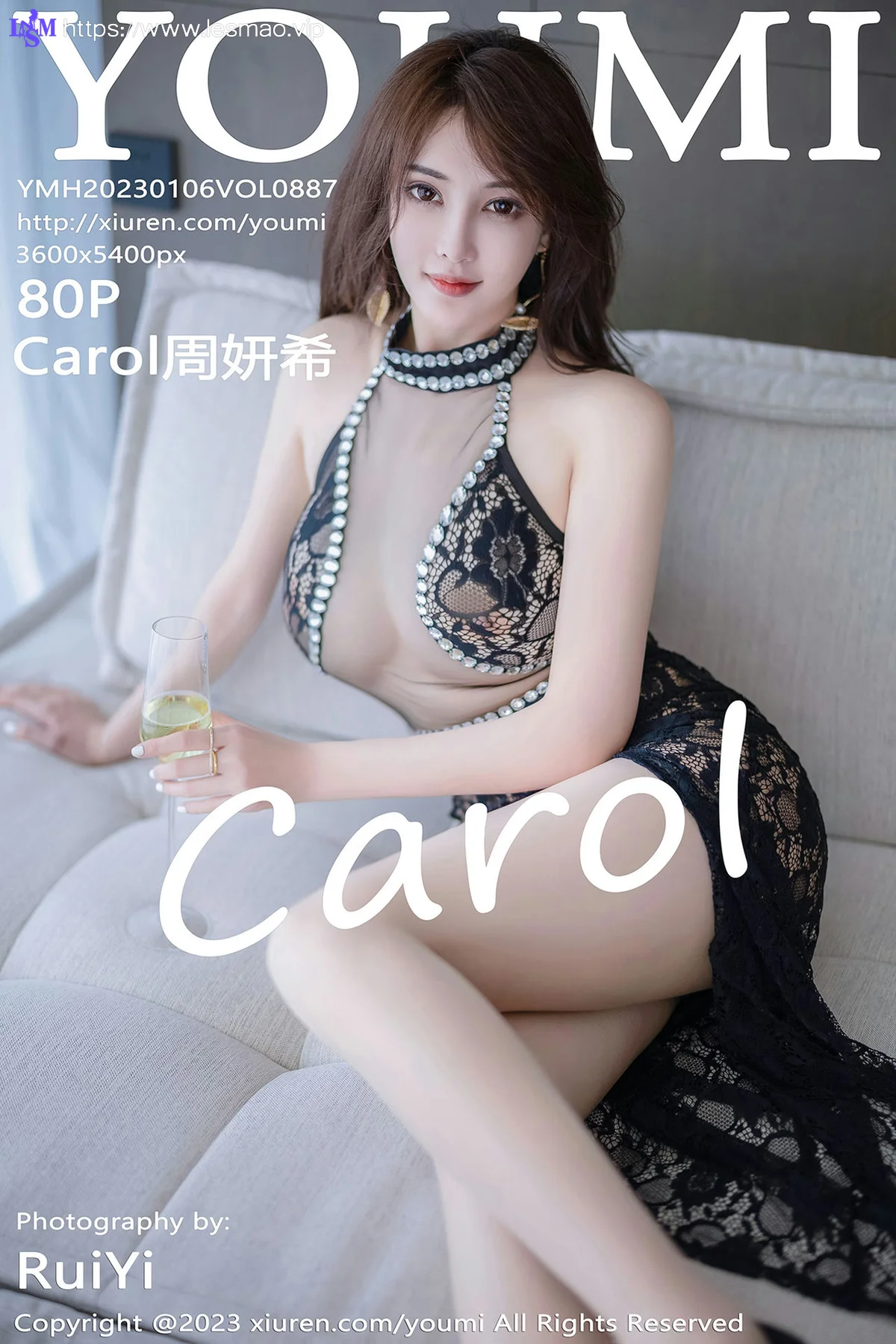 YOUMI 尤蜜荟 Vol.887 Carol周妍希 黑色网纱连衣长裙 - 1